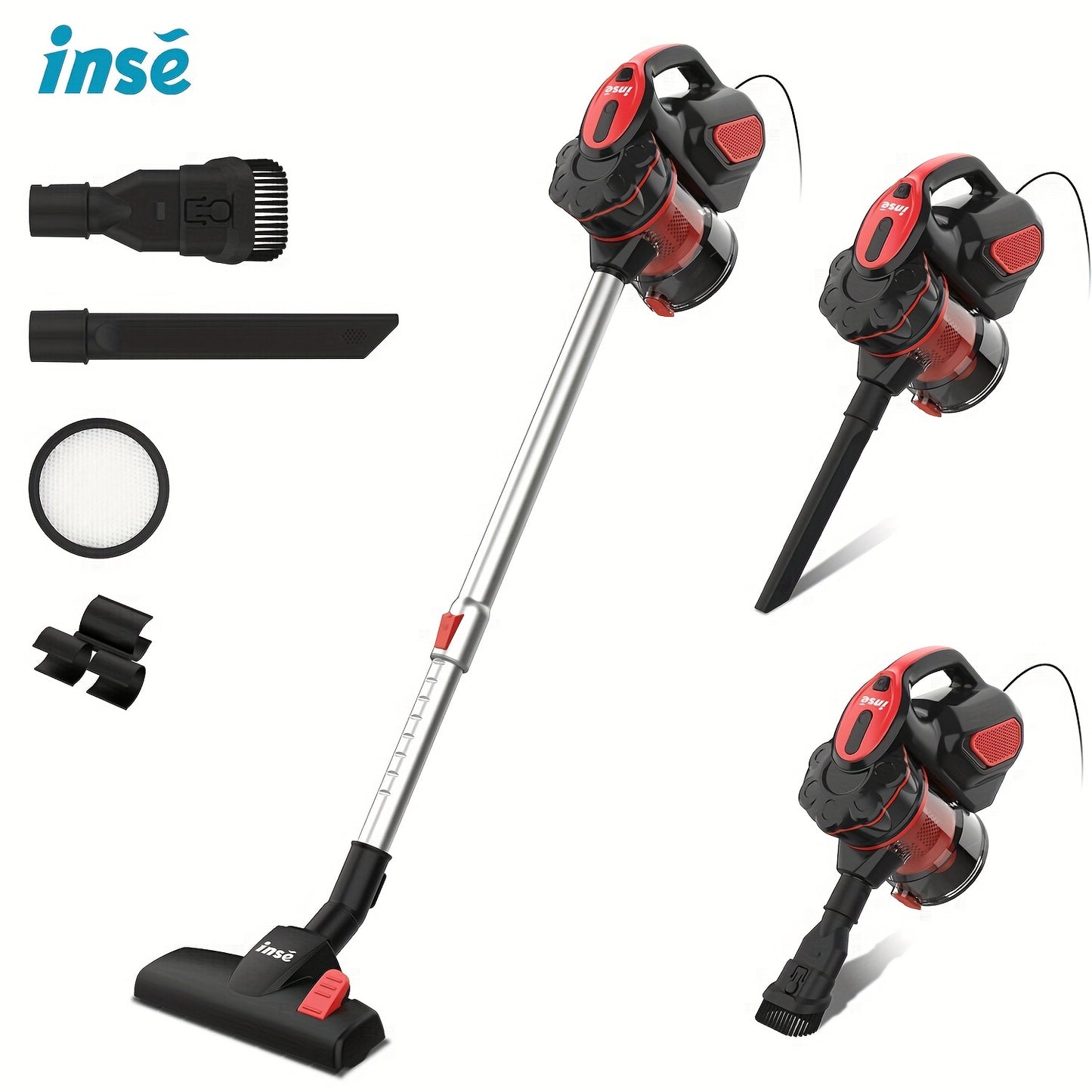 INSE Corded Stick Vacuum Cleaner - 600W Powerhouse with 18000Pa Super Suction - Pet Hair Eraser & Hard Floor Whisper Clean