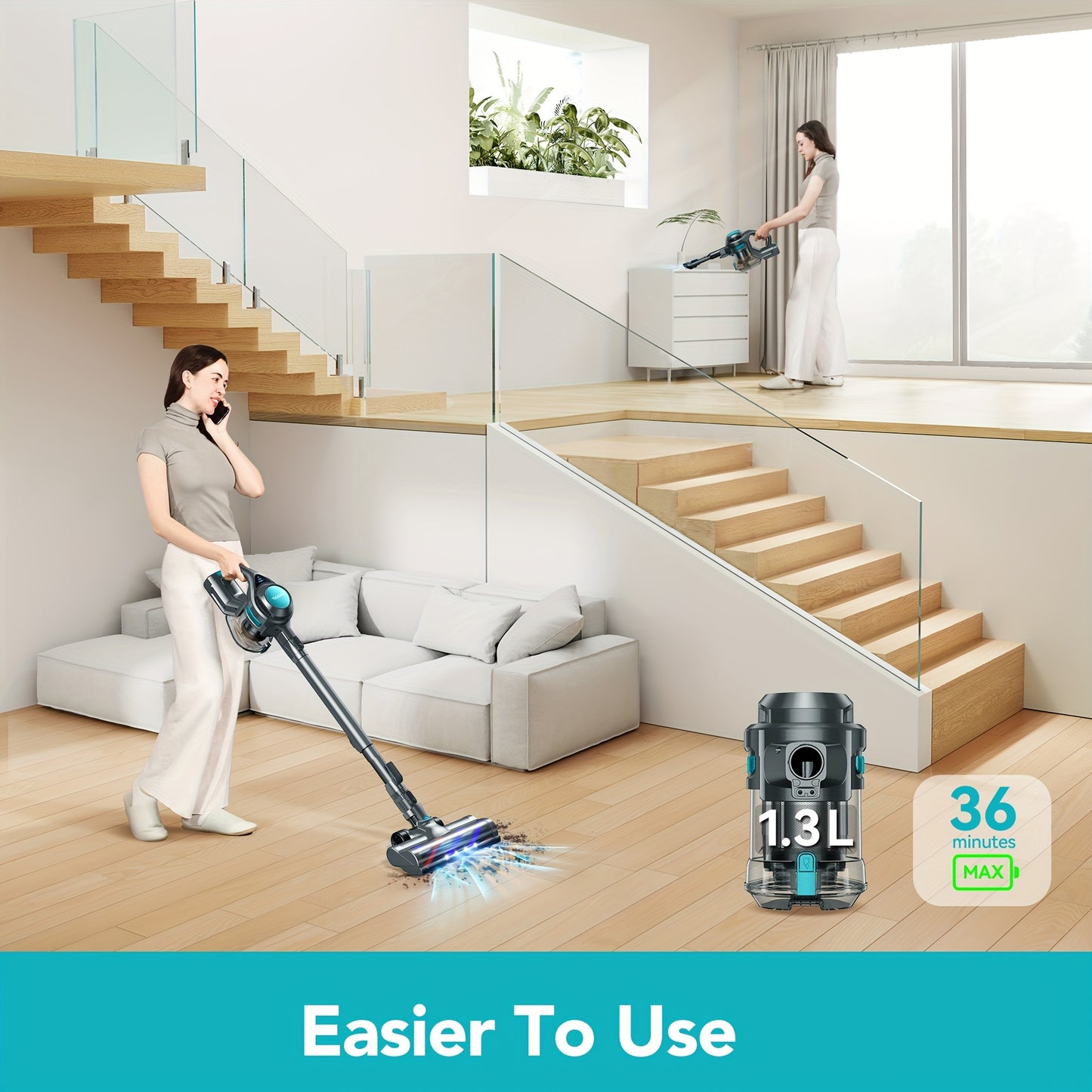 [Powerful|Lightweight] 23Kpa Powerful Suction Cordless Vacuum Cleaner | 4 In 1 Handheld Vacuum, Lightweight Stick Vacuum, Detachable Battery, LED Brush, 1.3L Dust Cup For Home Hard Floor Carpet Pet Hair