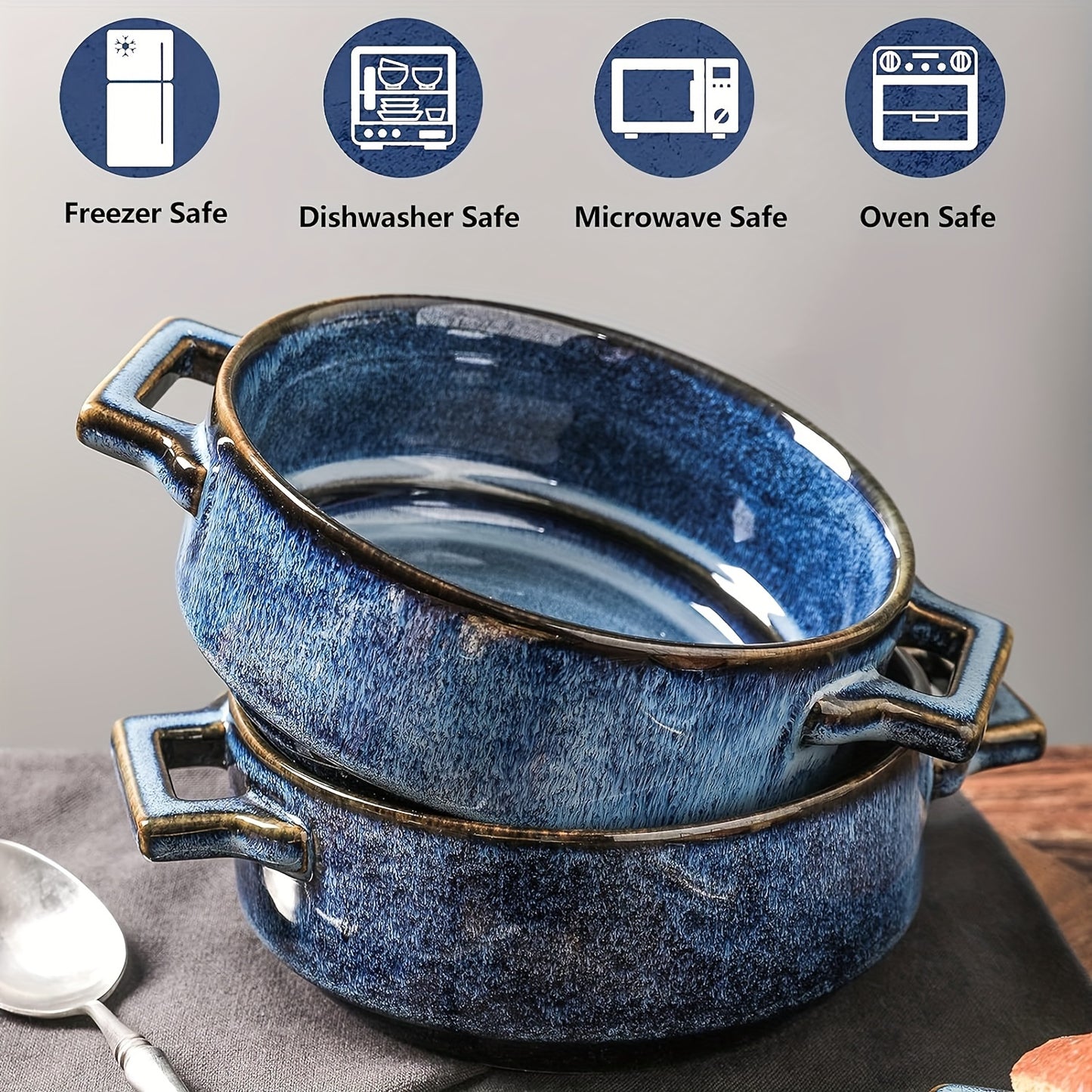 4pcs Set, Vicrays Ceramic Soup Bowls With Handles, 24 Oz Porcelain Soup Crocks For French Onion Soup, Pot Pies, Cereal, Chill, Pasta, Beef Stew, Microwave And Oven Safe