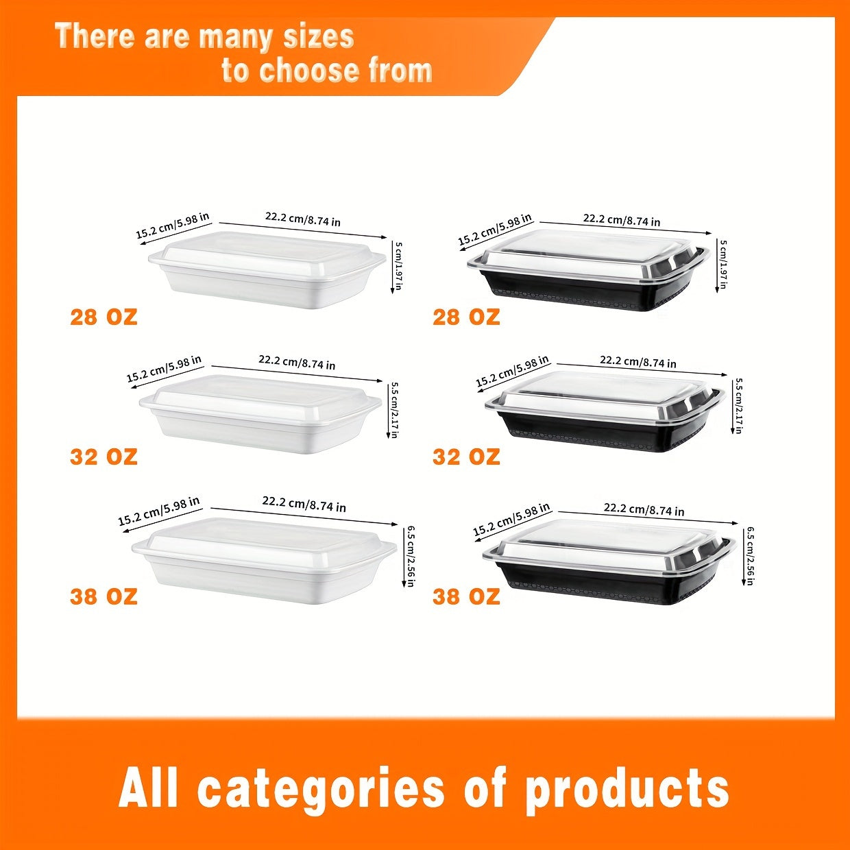 [50Pcs 32oz] Black Rectangular Food Storage Container, Meal Prep Containers with Lids, Disposable Plastic To Go Containers, Bento Box, Stackable, Leak-Proof, BPA-Free, Microwave Safe, Dishwasher Safe, Kitchen Organizers and S