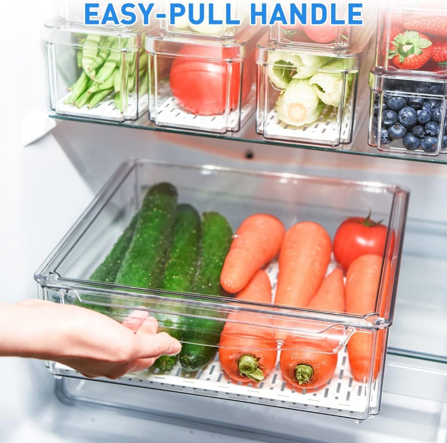 10PCS Clear Fridge Organizer Bins with Lids & Drain System - Stackable, Space-Saving Storage for Food, Drinks, Vegetables - Perfect Kitchen Organization Supplies