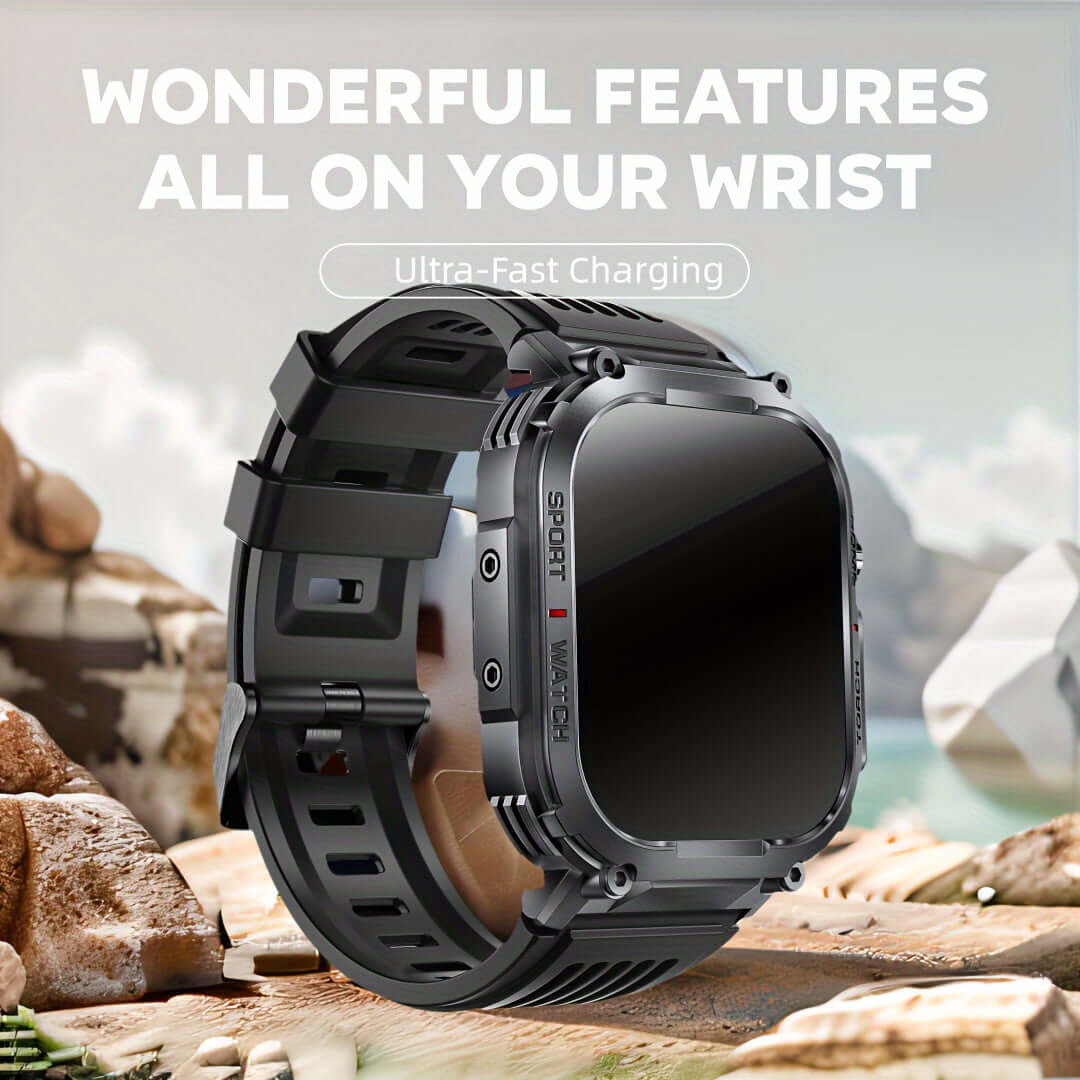 2.02" Smartwatch IP68 Waterproof for Men Women, Answer/Dial Calls Watch with LED Flashlight, Full Touch Screen Compatible with iPhone and Android Phones - Black