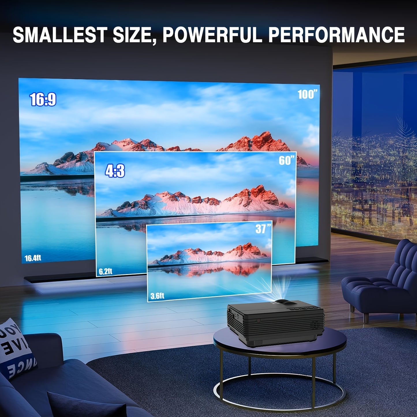 With WIFI And 5G, Native 1080P Portable 4K Projector For Home Theater, Bedroom, Party, Outdoor, Compatible With HDTV, USB, VGA, AV, IOS And Android Phones