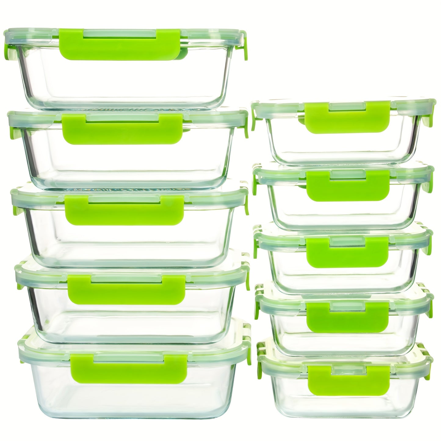 10 Pack Glass Food Storage Containers with Airtight Lids, Leak-Proof Meal Prep Containers with Lids, Dishwasher/Microwave/Freezer Safe