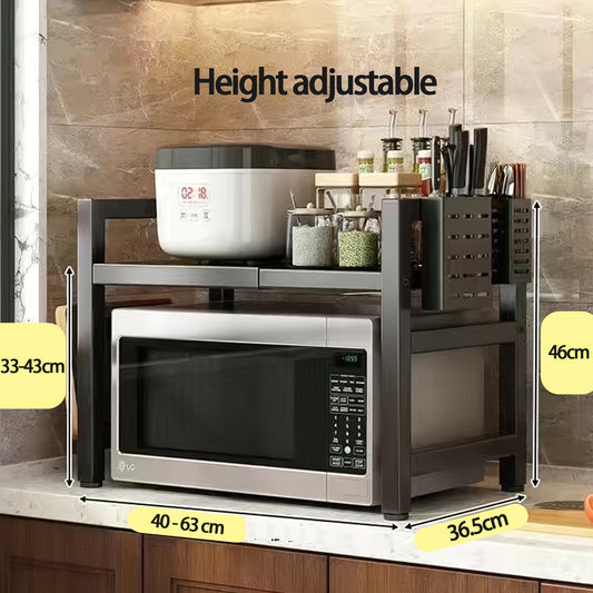 Torrainake 1pc Adjustable Gold Kitchen Rack, Multifunctional Organizer Rack For Microwave, Fruit And Vegetable Storage, Black