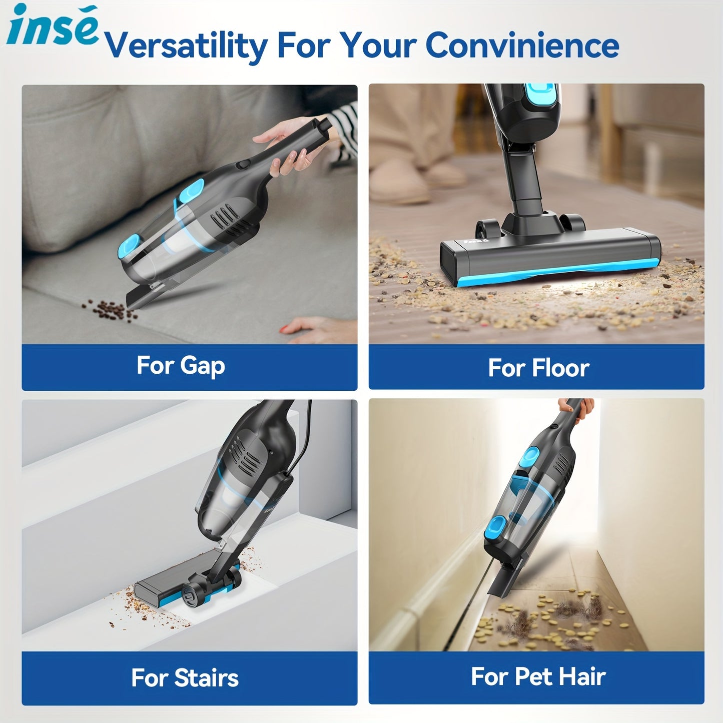 INSE R6 Corded Vacuum Cleaner, 15KPa Powerful Suction with 600W Motor Stick Vacuum, Ultra-Lightweight Bagless Upright Vacuum with Handheld for Home Hard Floor Carpet Pet Hair Car Cleaning