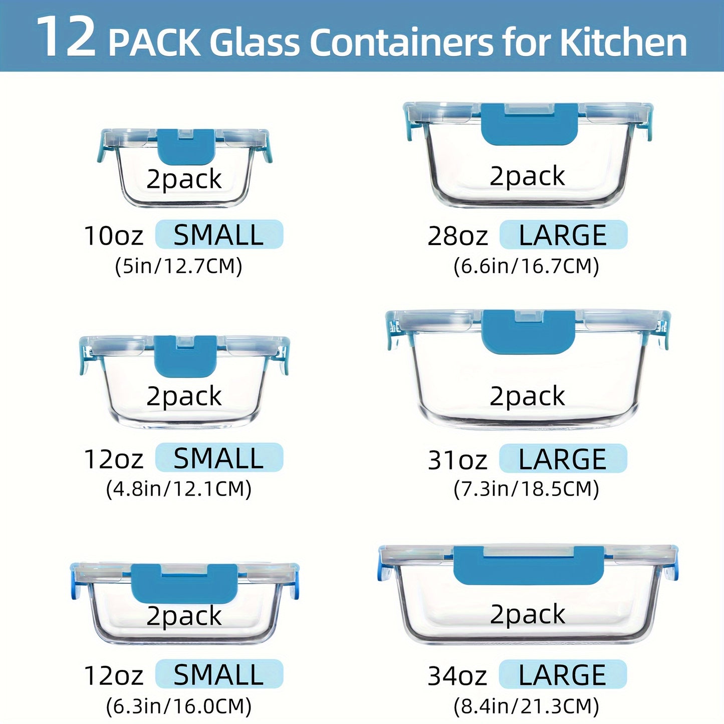 24-Piece Premium Glass Food Storage Containers Set - Airtight, Stackable, Microwave-Safe, and BPA-Free with Lids for Fresh Meal Prep and Leftovers - Space-Saving Design for Kitchen Organization