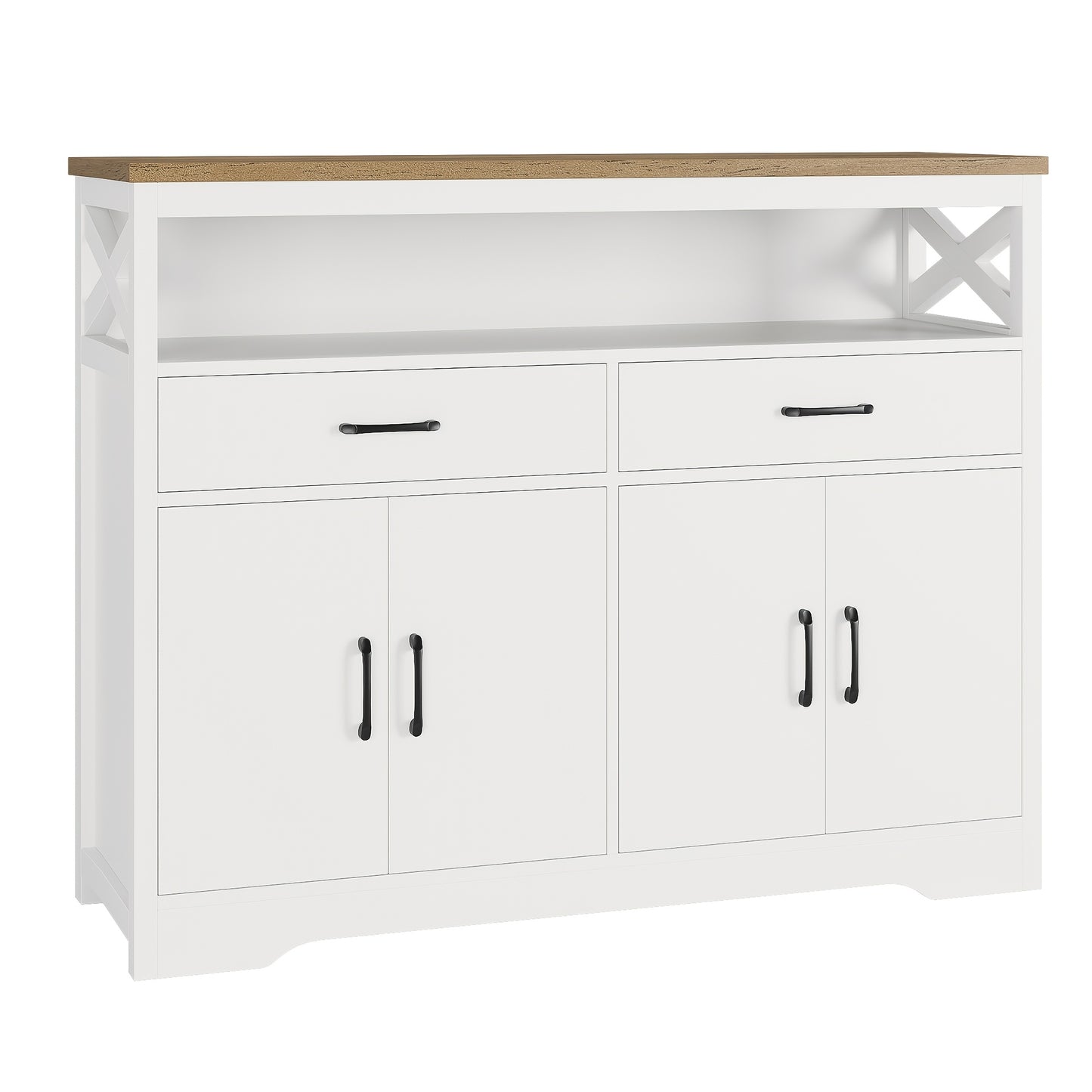 FULTRU 47" Modern Farmhouse Sideboard Buffet Cabinet, Wood Buffet Storage Cabinet with Drawers & Shelves, Large Coffee Bar Cabinet with Storage, Microwave Stand for Kitchen, Dining Room, Dark Brown, White + Rustic Brown, Whit