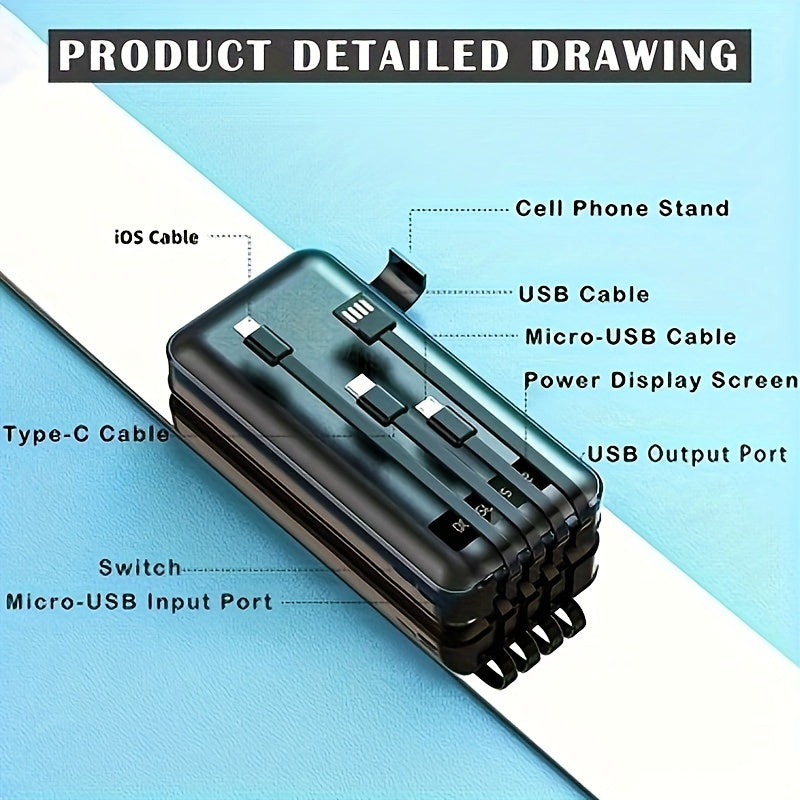 20000mAh Multi-Functional Power Bank - Portable Charger for Fast USB Charging of Mobile Phones with Cable