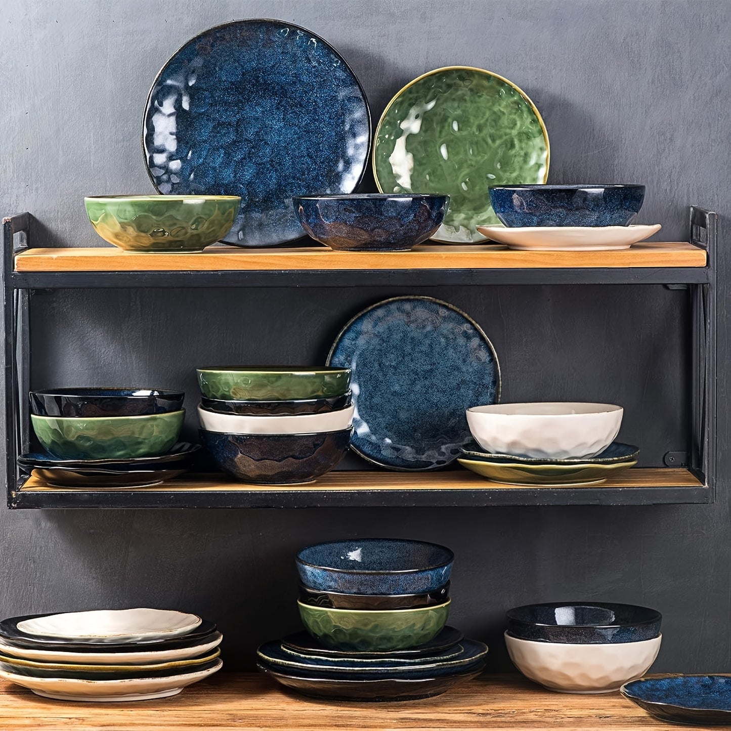 Ceramic Round Dessert Salad Plates - 8 Inch, Set of 6, Oven, Microwave, and Dishwasher Safe, Scratch Resistant, Porcelain Fluted Suitable for Appetizer, Snacks, Home, Party (Green)