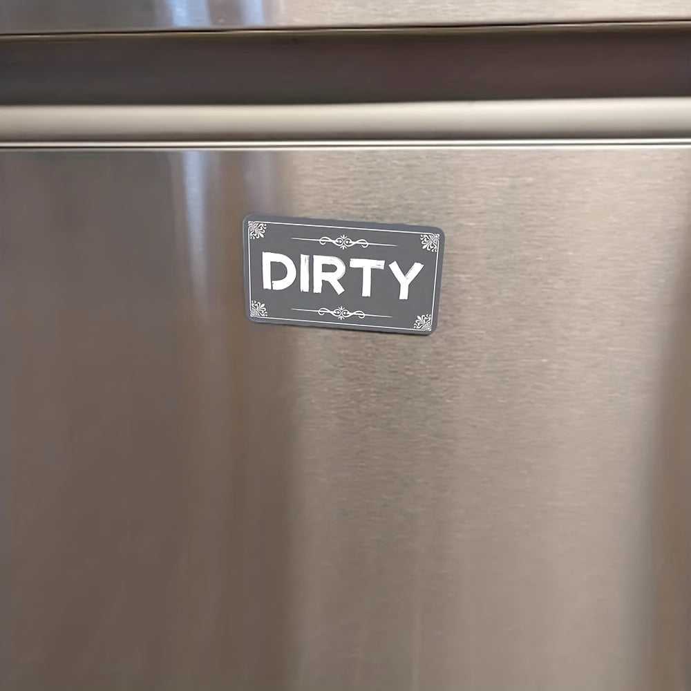 1pc Dishwasher Magnet Clean Dirty Sign Positive And Reverse Indicator Sticker Fashion Universal Kitchen Dishwasher Refrigerator Magnet UV Craft Plus Soft Magnet For Kitchen Organizer Square Border Pattern Fridge Decorations