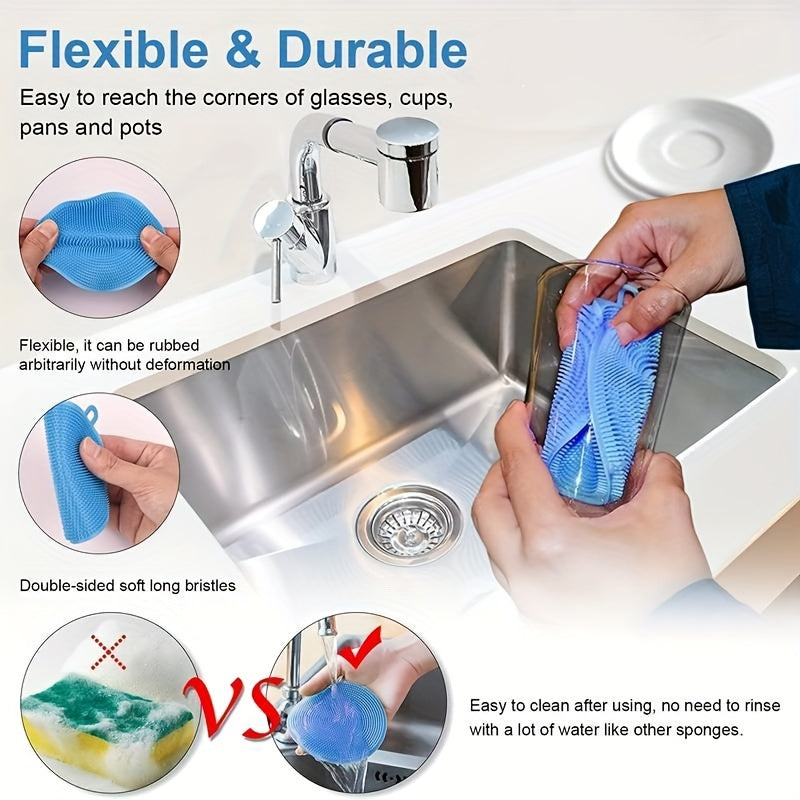5pcs Food-Grade Silicone Sponges - Versatile Kitchen Scrubbers for Dishes, Pots, Fruits & Veggies - Sustainable Cleaning Supplies