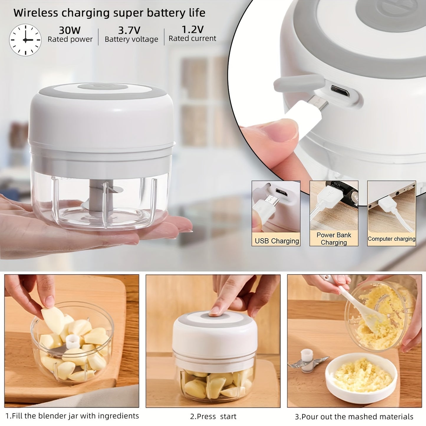 100/250ml USB Electric Mini Chopper - High-Performance Food Processor for Effortless Meat Grinding & Vegetable Crushing, Portable & Time-Saving Kitchen Companion