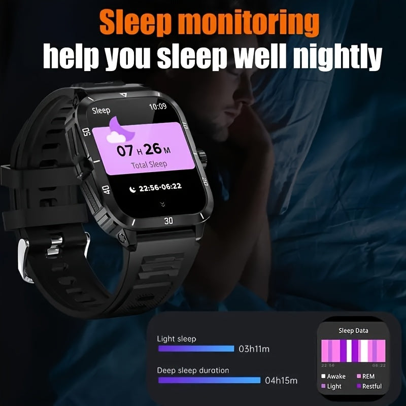 1.96 Inch Outdoor Men'S Smartwatch, Sports & Fitness Watch For IPhone & Android Phones, Extra Long Battery Life, Wireless Calling, With 100+ Exercise Modes/Long Battery Life/Music Control/Message Alert/Gift