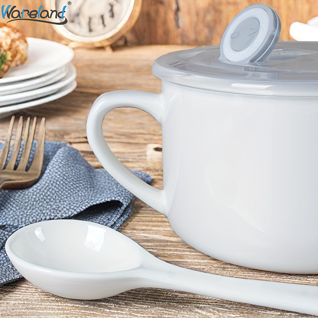 6pcs Ceramic Soup Bowls with Handles & Spoons, 30oz Large Ramen Bowls with Lids, Microwave Safe Noodle Bowls, Big Cereal Bowls for Oatmeal, Salad, Soup -Ideal Gift for Father's Day, Housewarming