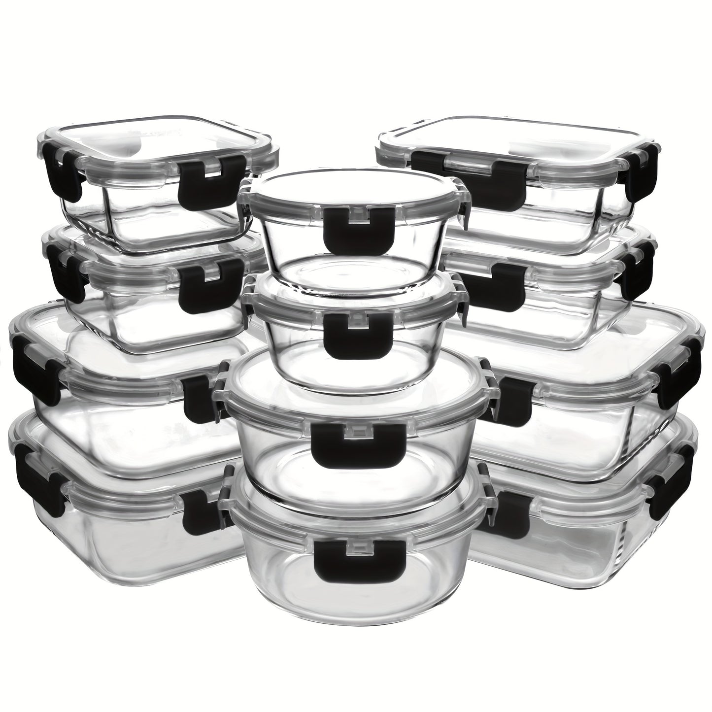 24-Piece Premium Glass Food Storage Containers Set - Airtight, Stackable, Microwave-Safe, and BPA-Free with Lids for Fresh Meal Prep and Leftovers - Space-Saving Design for Kitchen Organization