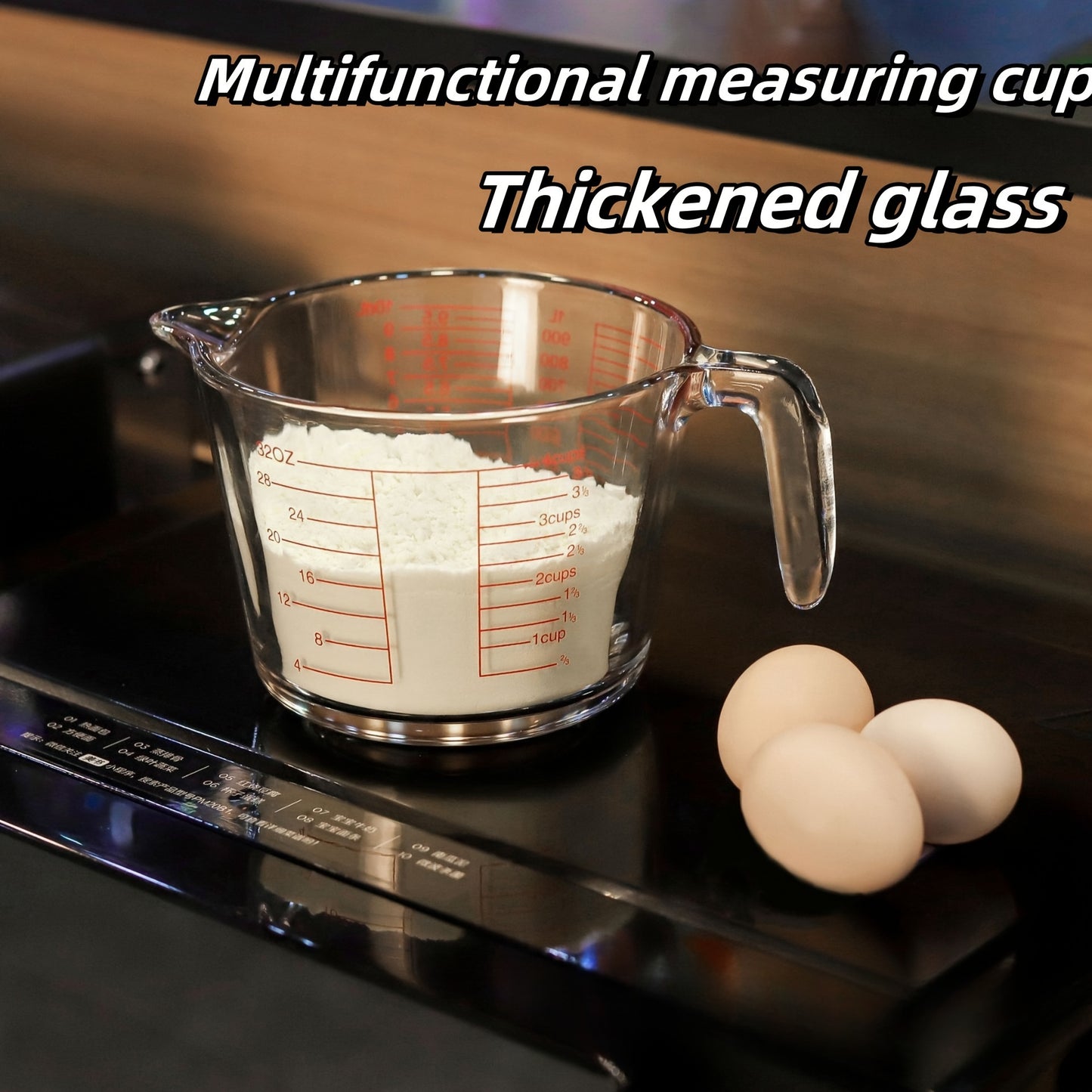 1/3pcs Glass Measuring Cup Set, Including 1 Cup, 2 Cup, 4 Cup Tempered Glass Liquid Measuring Cups, Handle And 4 Ratio (oz, Cup, Ml, Deciliter) Dishwasher, Refrigerator, Microwave And Preheated Oven, Kitchen Essential Tool Gl