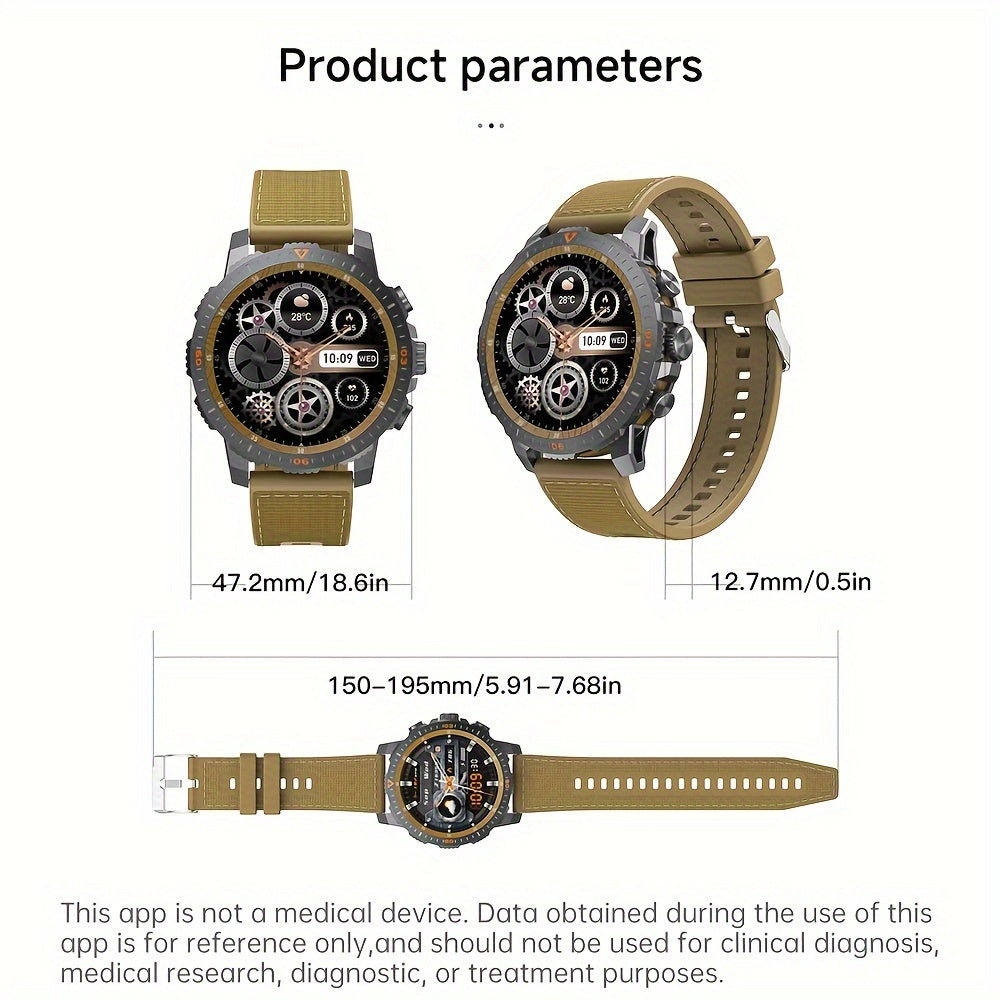 For Samsung Android Phones, Rugged Men's Smartwatch, Wireless BT5.0, Texting And Calling, With Voice Assist, 460P AMOLED Large Screen, 49mm Circle Screen, Smart Bracelet For Health Steward, Whatsapp Message Remind, With App F