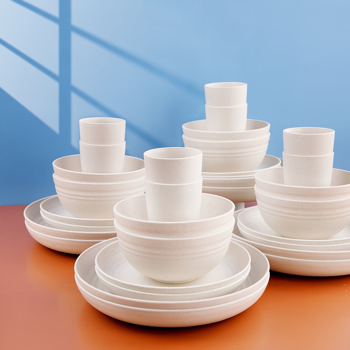 32pcs Vibrant Wheat Straw Round Dinnerware Set - Microwave & Dishwasher Safe, Unbreakable, Lightweight, Reusable - Perfect for 4th of July, Christmas, Halloween, Thanksgiving Celebrations with Family and Friends