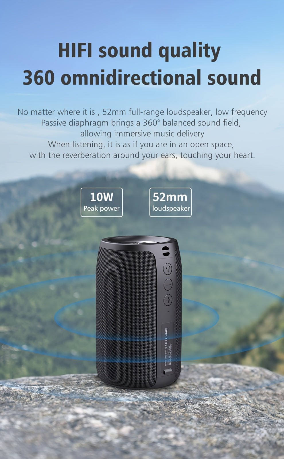 ZEALOT S32 10W Wireless Speaker, Portable Subwoofer, TWS Supports Dual Pairing, 1800mAh Battery, 8 Hours of Gaming Time Loud Stereo Sound, Boombox Style Bass Cannon. Charging Cable and Auxiliary Line, Compatible with Memory C