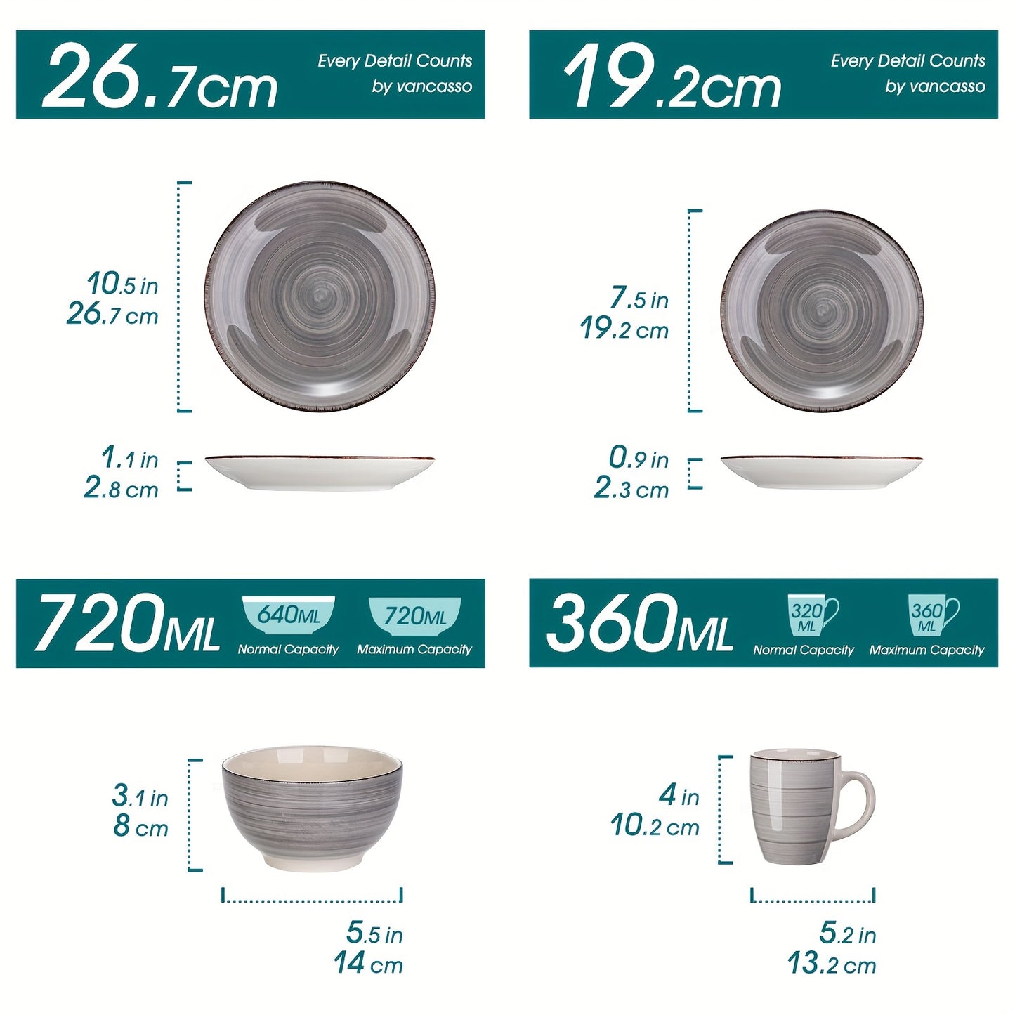 32-Piece Handpainted Stoneware Dinnerware Set - Artisanal Dining Delight for 8, Including Dishes & Plates - Scratch-Resistant, Microwave & Dishwasher Safe