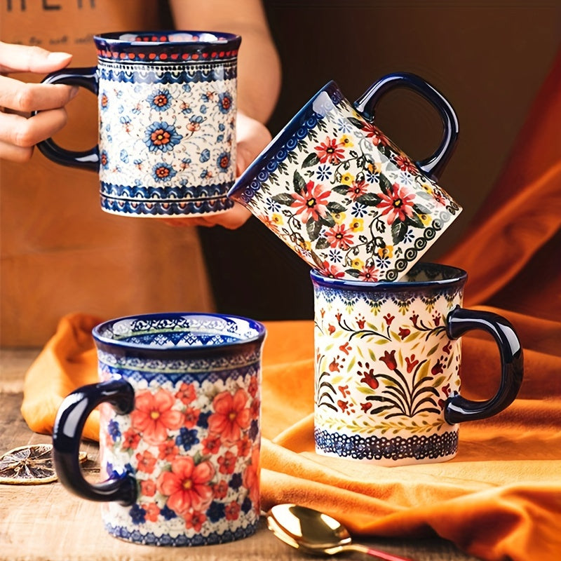 Hand-Painted Floral Ceramic Coffee Mug with Handle - Microwave Safe, Insulated for Hot & Cold Drinks, Perfect for Summer & Winter Beverages, Ideal Gift for Christmas, Weddings, Birthdays, Valentine's Day