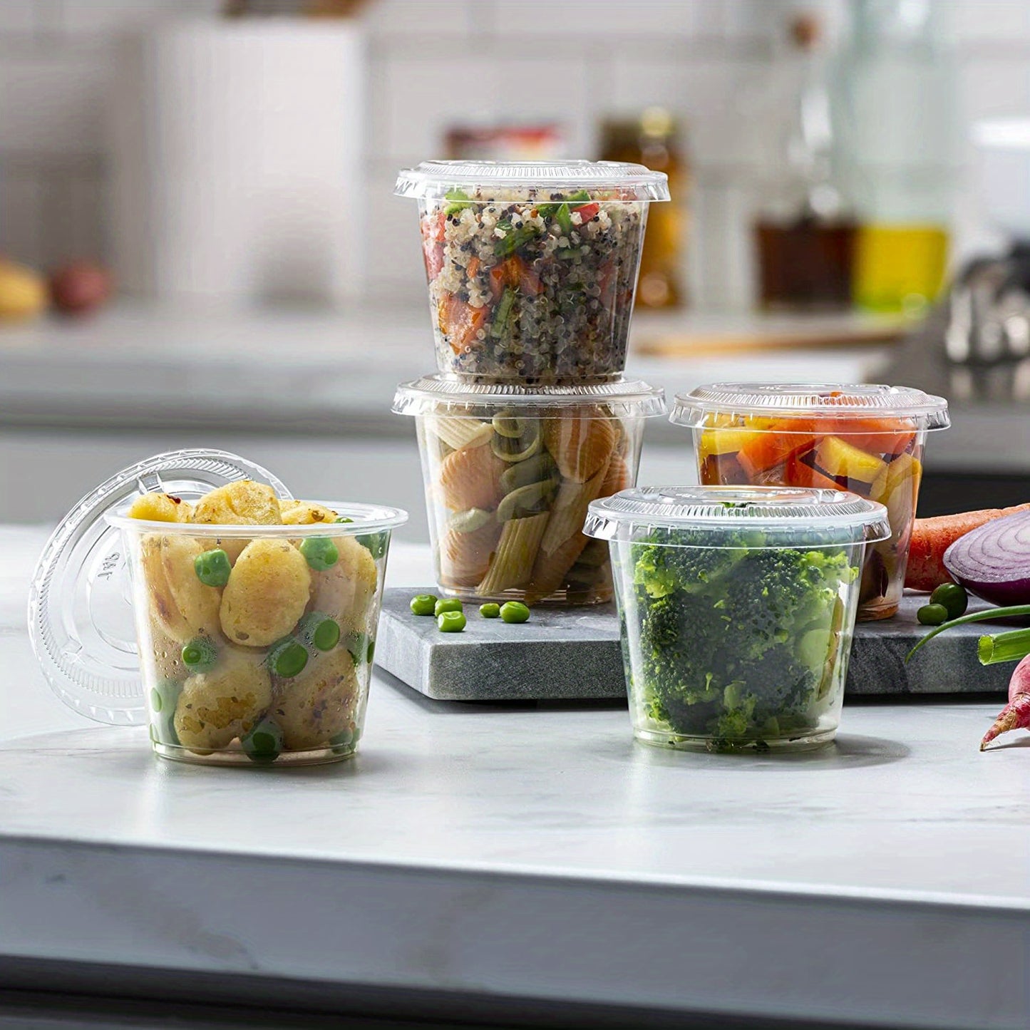 50/100pcs, Meal Prep Portion Cups with Lids - 2oz/3.25oz/5.5oz - Perfect for Salad Dressing and Condiments - Kitchen Accessories