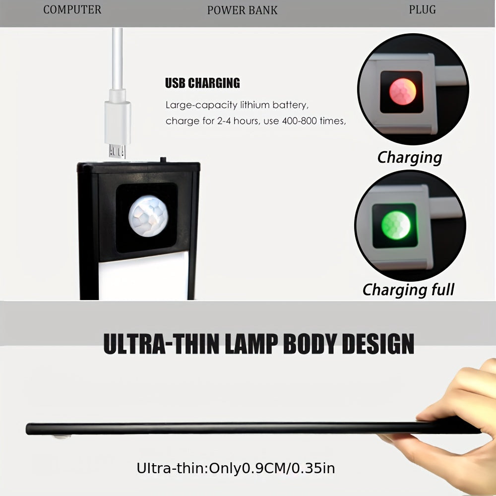 15.74inch ultra-thin motion sensor under cabinet light, usb charging with magnetic night light, 3-tone light cabinet light, for kitchen, cabinets, bedrooms, wardrobes interior lighting (black)