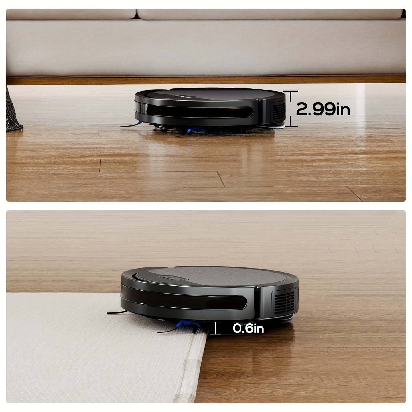 120 Mins Runtime Robot Vacuum Cleaner, Strong Suction, Slim, Wi-Fi/App/Alexa Control, Automatic Self-Charging, Robot Vacuum And Mop Combo, Ideal for Pet Hair Hard Floor and Daily Cleaning, Black