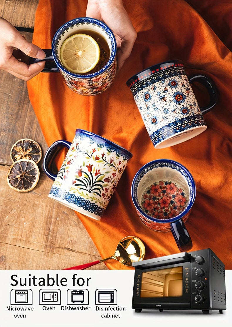 Hand-Painted Floral Ceramic Coffee Mug with Handle - Microwave Safe, Insulated for Hot & Cold Drinks, Perfect for Summer & Winter Beverages, Ideal Gift for Christmas, Weddings, Birthdays, Valentine's Day