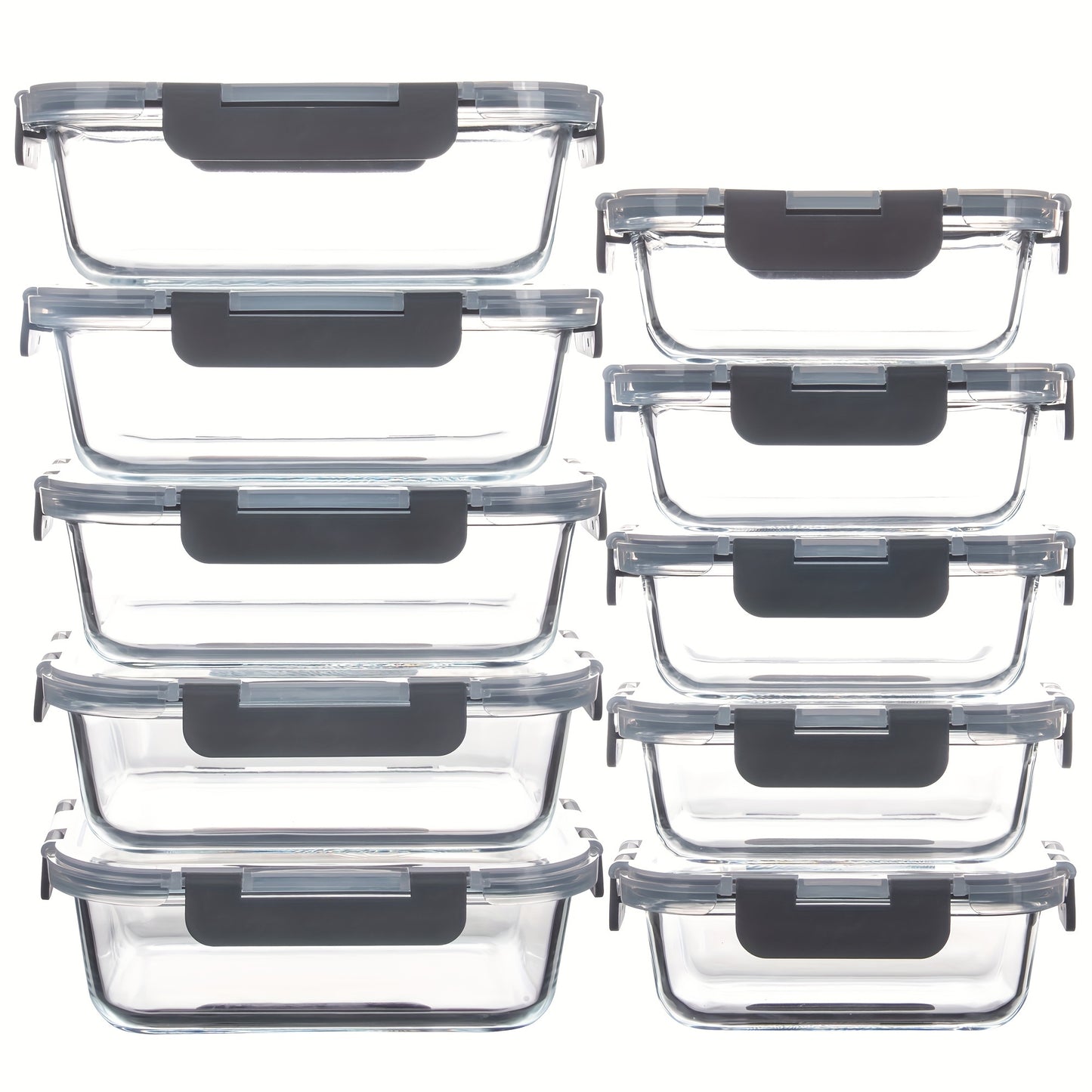 10 Pack Glass Food Storage Containers with Airtight Lids, Leak-Proof Meal Prep Containers with Lids, Dishwasher/Microwave/Freezer Safe