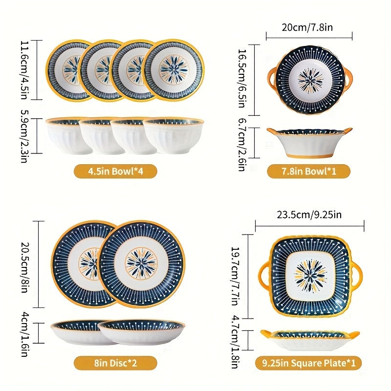 8 Pieces Ceramic Dinnerware Set, Scandinavian Ins Style Bowlware Dinner Plate, Colorful Salad Plate, Dessert Plate, Appetizer Plate, Lunch Porcelain Plate, Dishwasher Safe, Oven Safe, Microwave Safe, Home Kitchen Tableware Se