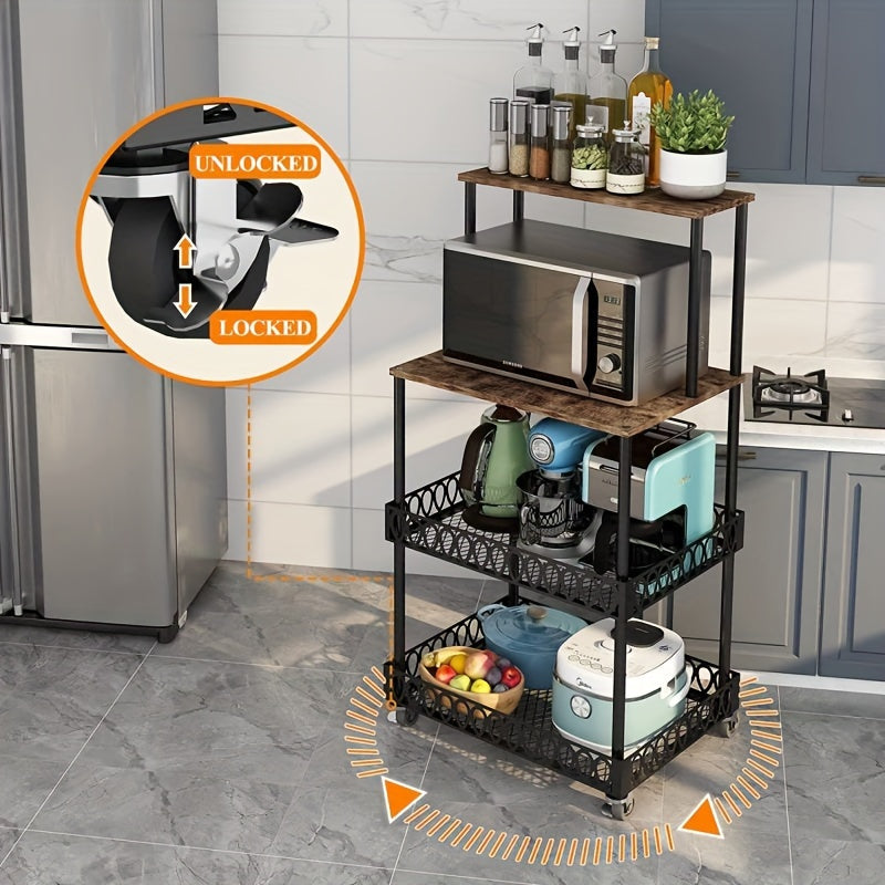 [Stainless Steel Microwave Stand] 4-Tier Stainless Steel Microwave Stand with Wheels - Versatile Kitchen & Restaurant Storage Solution