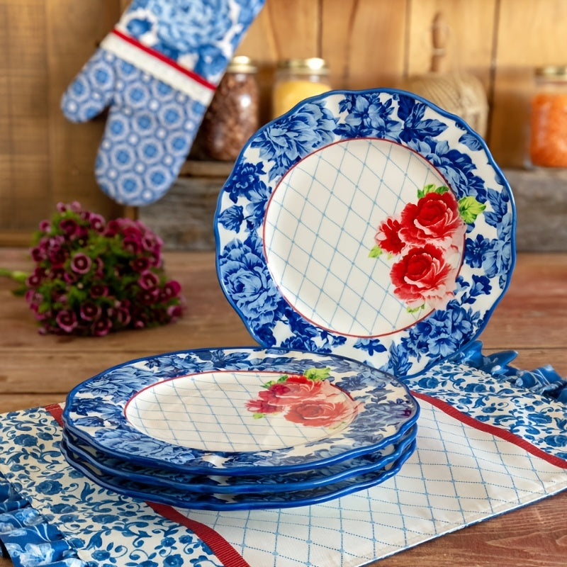12pcs Vibrant Floral Stoneware Dinnerware Set - Dishwasher and Microwave Safe