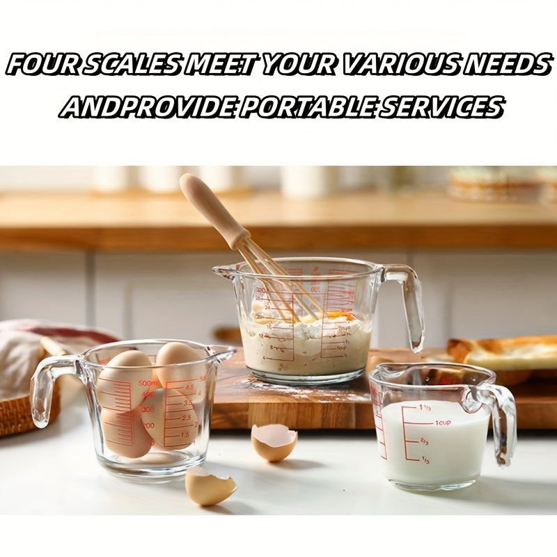1/3pcs Glass Measuring Cup Set, Including 1 Cup, 2 Cup, 4 Cup Tempered Glass Liquid Measuring Cups, Handle And 4 Ratio (oz, Cup, Ml, Deciliter) Dishwasher, Refrigerator, Microwave And Preheated Oven, Kitchen Essential Tool Gl