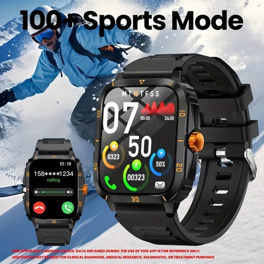 1.96 Inch Outdoor Men'S Smartwatch, Sports & Fitness Watch For IPhone & Android Phones, Extra Long Battery Life, Wireless Calling, With 100+ Exercise Modes/Long Battery Life/Music Control/Message Alert/Gift