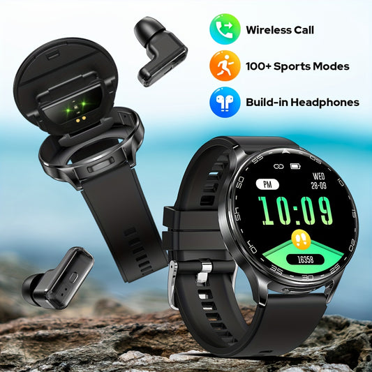 [Smart Watch, Fitness Tracker] 1.39" Full Touch Smart Watch - Wireless Calls, Remote Camera Control, Waterproof, Fitness Tracker with 100+ Sports Modes, Built-In Headphones, Calorie Counter & Pedometer, Black Silicone Band, W