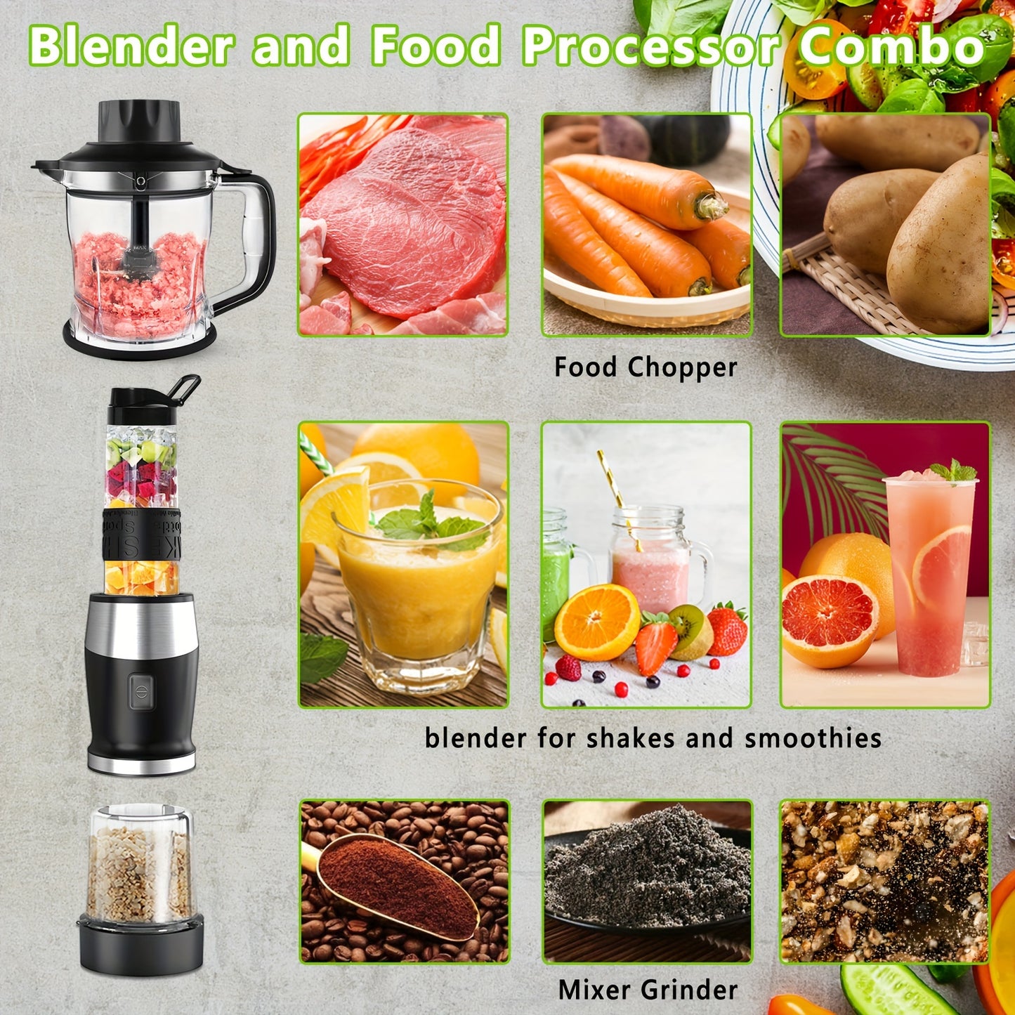 Blender And Food Processor Combo, Blender For Shakes And Smoothies, Personal Blender Small Blender, Suitable For Kitchen, Home, 700W Electric Blender With Mixer Grinder/Blender/Chopper