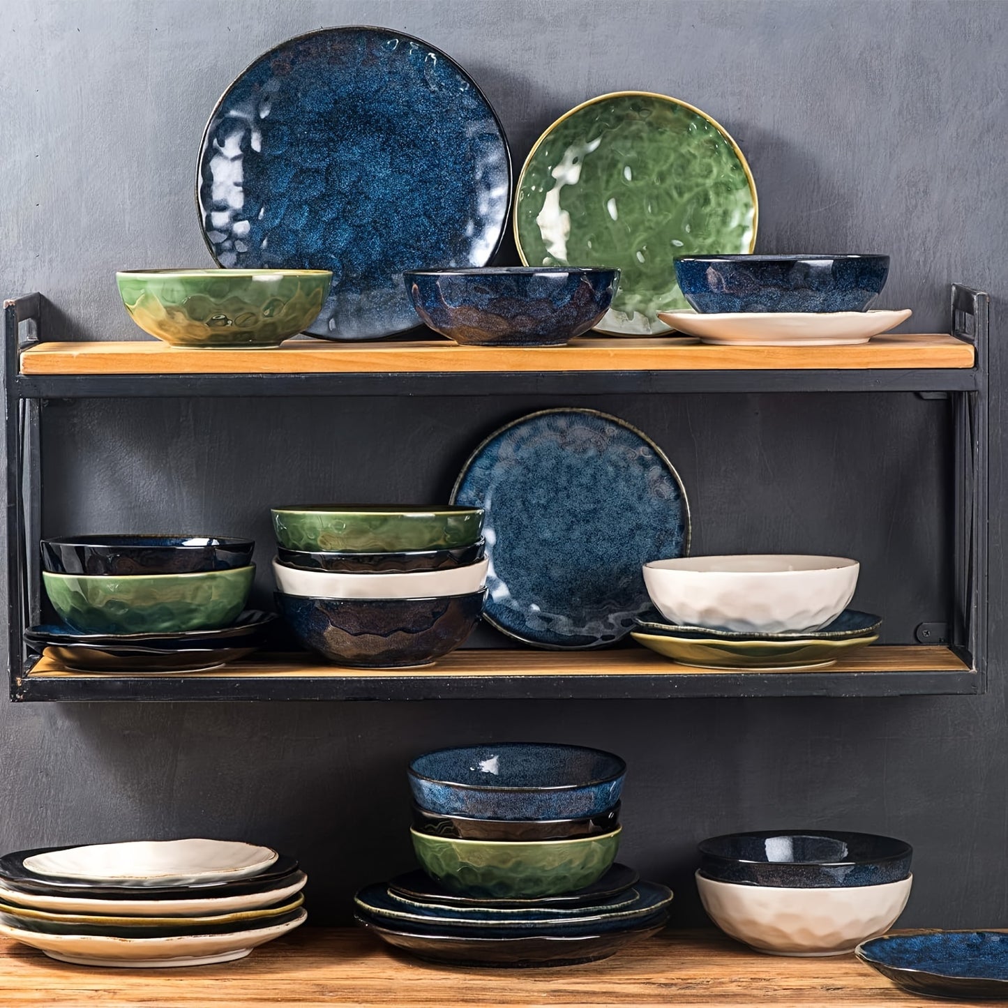 6pcs, vicrays Ceramic Salad Bowls Set for Kitchen, Serving - 32 Ounce Soup Bowls, Pasta Bowls, Chip Resistant, Dishwasher Microwave Safe, Large, Fluted, stoneware (Blue)