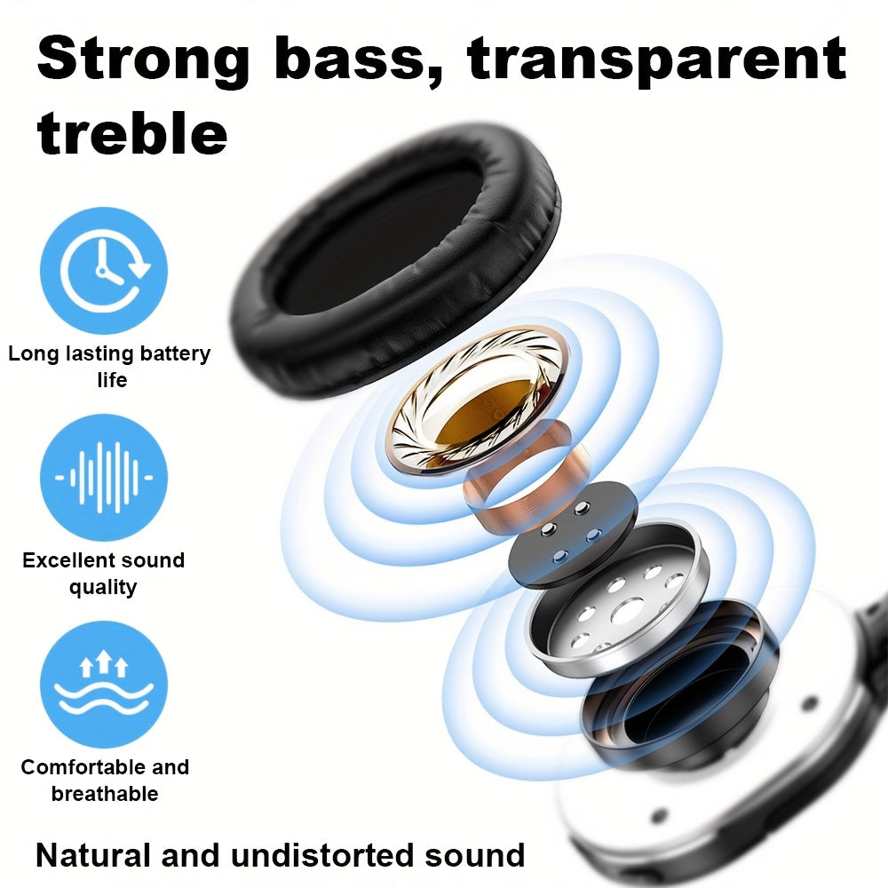 Wireless Noise Cancelling Headphones, Wireless Earbuds with Deep Bass, Lightweight Foldable Headphones with Built-in Microphone, for Work Laptops, Mobile Phones, On-head Gaming Headphones, Compatible with Android/iOS, Father'