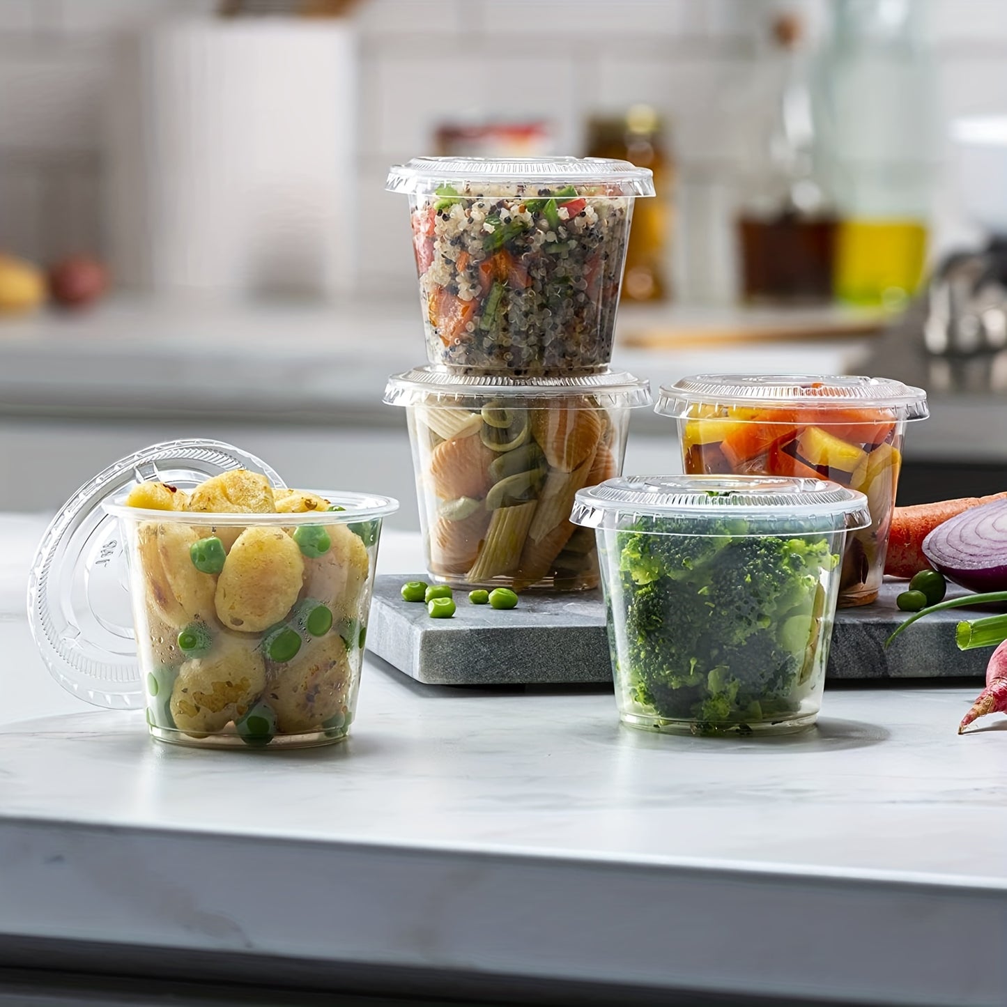 50/100pcs, Meal Prep Portion Cups with Lids - 2oz/3.25oz/5.5oz - Perfect for Salad Dressing and Condiments - Kitchen Accessories