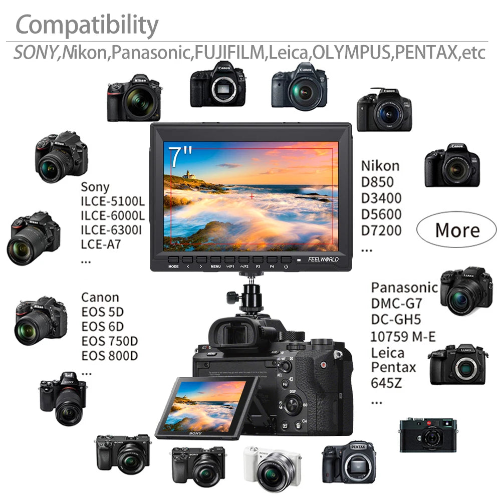 Feelworld FW759 7 Inch IPS 1280x800 Camera Field DSLR Video Monitor with Peaking Focus HD 7" LCD Monitor for BMPCC Canon Sony