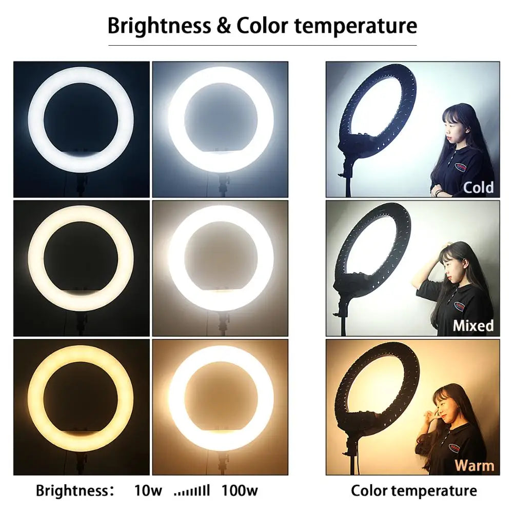 Fusitu FT-54 LED Ring Light Dimmable Selfie Lamp Stand Phone Holder For Video Live Profissional Photography Lighting kit