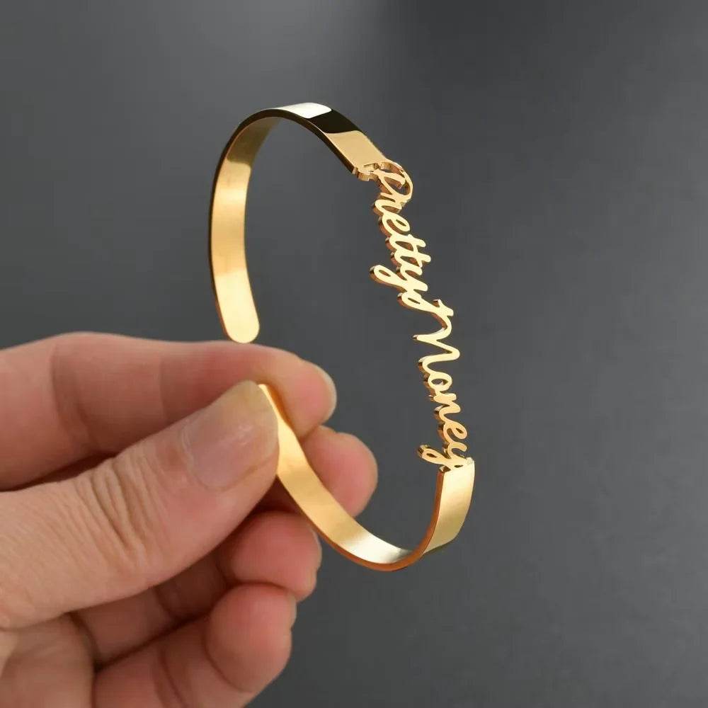 Custom Two Name Couple Adjustable Bracelet Women Girl Stainless Steel Waterproof Cuffs Bracelet Anniversary Jewelry Gift For Her - findify 2025