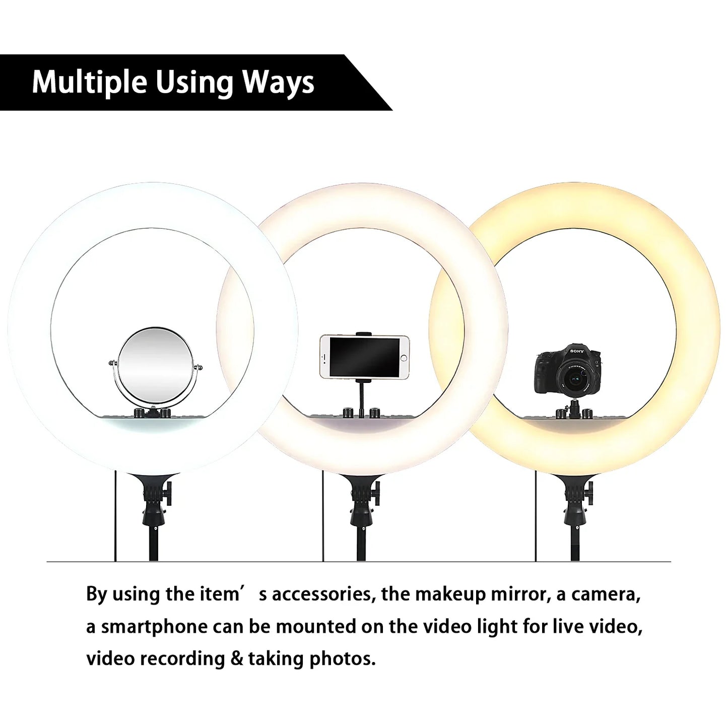Fusitu FT-54 LED Ring Light Dimmable Selfie Lamp Stand Phone Holder For Video Live Profissional Photography Lighting kit