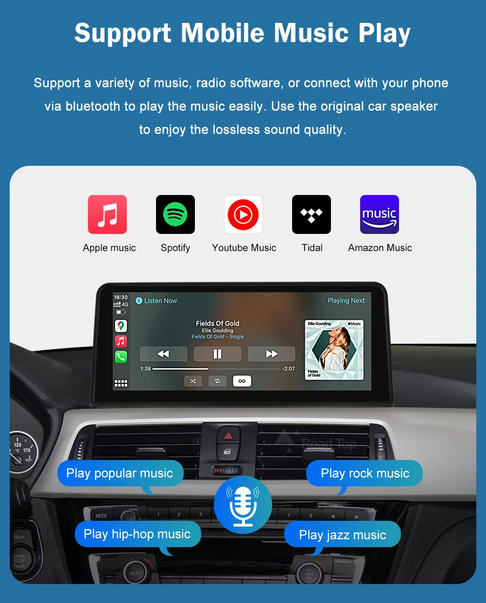 Road Top 1920*720 Wireless Carplay Android Auto Multimedia Display Screen For BMW 3 4 Series F30 F31 F32 F33 F34 F36 NBT