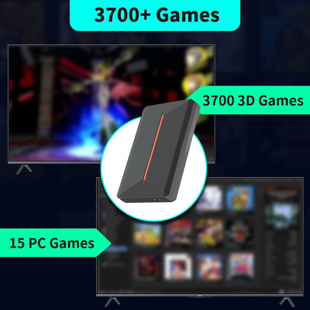 Launchbox OS 500GB Portable Gaming HDD Retro Game Console with 3700+PC/3D Games for PS4/PS3/PS2/PS1/Wii/Wiiu for Wins PC/Laptop