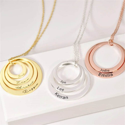 Family Jewelry Engraved Name Circles Necklace Personalized Nameplate Custom Stainless Steel Pendant Necklaces For Women - findify 2025