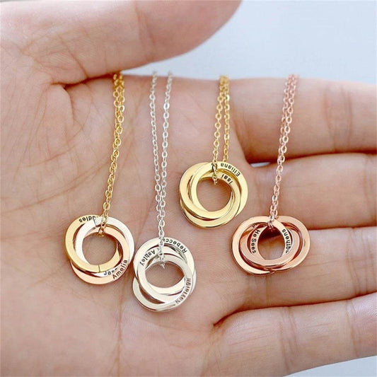 Engraved Childrens Name Linked Circle Necklace Custom Russian Ring Interlocking Round Necklaces Personalized Thanksgiving Gift - findify 2025