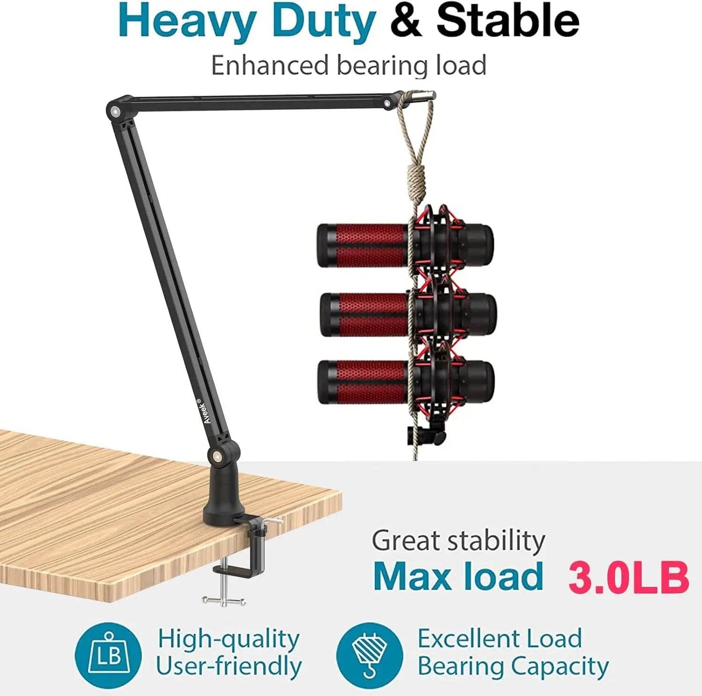 Boom Arm Mic Stand, Aveek Adjustable Desktop Metal Microphone Arm for HyperX QuadCast/Blue Yeti,Rotatable Scissor Microphone Arm - findify 2025